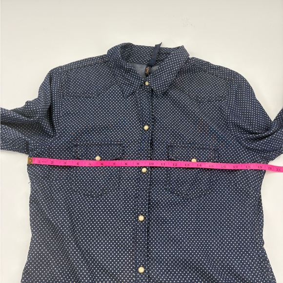 7 For All Mankind Navy Polkadot Button Up Shirt with Pearl Buttons - Picture 9 of 9